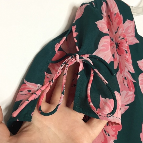 J. Crew Mercantile Floral Tie Sleeve Dress Green 4 - Picture 6 of 8